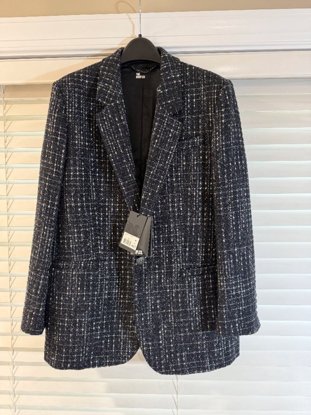 The Kooples Black White Metallic Tweed Blazer Jacket NWT Size 40